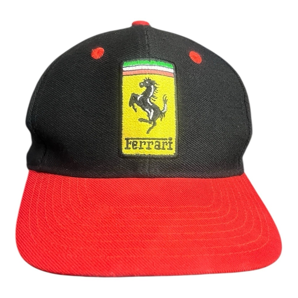 Vintage Ferrari F1 Hat Cap Strapback Two Tone Embroidered Black 90s Y2K Nice Man